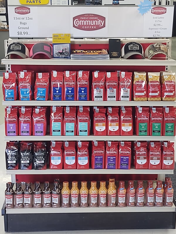 Community Coffee display at Alliance Tractor & Implement  Co. New Holland Dealer